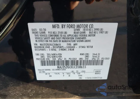 2020 Ford Ecosport Se z USA, uszkodzony, nr VIN MAJ3S2GEXLC358655